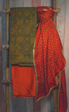Load image into Gallery viewer, Green Ajrak block printed modal silk kurta set