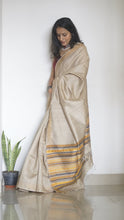 Load image into Gallery viewer, Handloom Sari in beige with multi color pallu and comes with a blouse piece