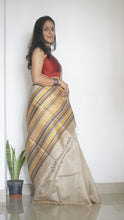 Load image into Gallery viewer, Handloom Sari in beige with multi color pallu and comes with a blouse piece