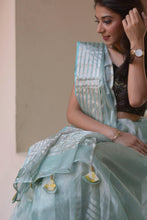 Load image into Gallery viewer, Handloom Chanderi Saree in Aqua colour