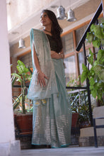 Load image into Gallery viewer, Festive wear Chanderi saree in aqua colour