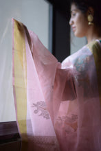Load image into Gallery viewer, Handloom Chanderi Saree in Pink with leaf motifs