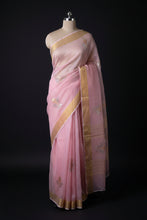 Load image into Gallery viewer, Handloom Chanderi Saree in Pink with leaf motifs