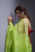 Load image into Gallery viewer, Kota Doria Saree in Parrot Green