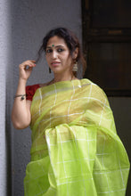 Load image into Gallery viewer, Kota Doria Saree in Parrot Green