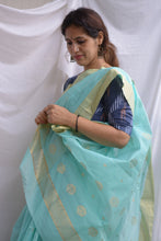 Load image into Gallery viewer, Sea Blue Handwoven Chanderi Silk Saree