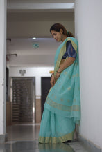 Load image into Gallery viewer, Sea Blue Handwoven Chanderi Silk Saree