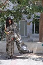 Load image into Gallery viewer, Tussar Silk Saree with black striped blouse