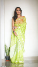 Load image into Gallery viewer, Kota Doria Saree in Parrot Green