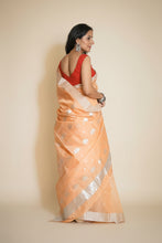 Load image into Gallery viewer, Handloom Chanderi Silk Sari in Peach with Silver Motifs