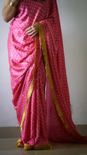 Load image into Gallery viewer, Pink Bandhej Sari with Gota Lace on border