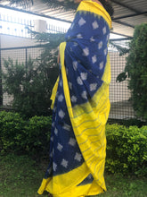 Load image into Gallery viewer, Ikkat Saree - Blue and Yellow Saree