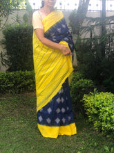 Load image into Gallery viewer, Ikkat Saree - Blue and Yellow Saree