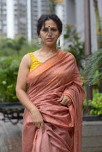 Load image into Gallery viewer, Hand woven Tussar Silk Saree in Salmon Pink