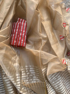 Load image into Gallery viewer, Chanderi Saree - Gold and Red