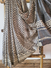 Load image into Gallery viewer, Black Tussar Silk Saree with black striped blouse