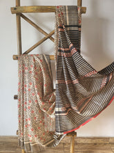 Load image into Gallery viewer, Black floral hand block print Tussar Silk Saree