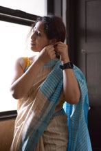 Load image into Gallery viewer, Raw and Pure Tussar Silk Saree in Beige and Blue