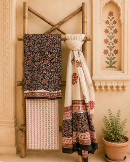 Load image into Gallery viewer, Black and Brown Cotton Block Printed Kurta Set
