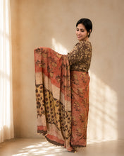 Load image into Gallery viewer, Floral peach natural dye silk sari
