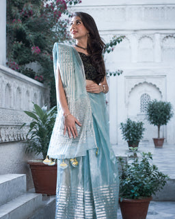 Load image into Gallery viewer, Aqua Saree - Chanderi Tissue Silk
