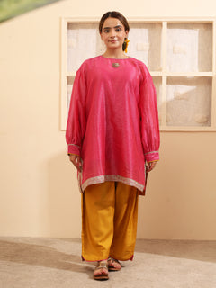 Load image into Gallery viewer, Magenta Handwoven Chanderi Silk Kurta-set
