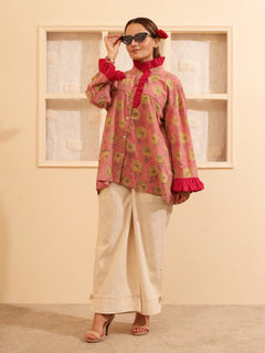 Load image into Gallery viewer, Pink Ruffle Oversized Shirt
