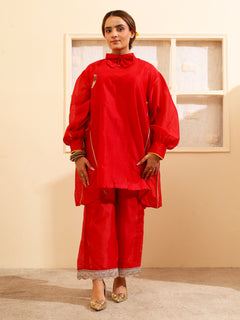 Load image into Gallery viewer, Red Handwoven Chanderi Silk Kurta-set
