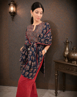 Load image into Gallery viewer, Blue Floral Natural Dye Kurta-set
