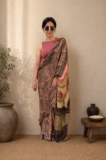 Load image into Gallery viewer, Earthy floral natural dye silk sari

