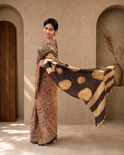 Load image into Gallery viewer, Peach mustard natural dye sari
