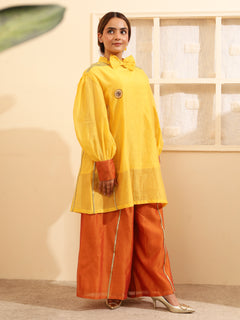 Load image into Gallery viewer, Yellow Handwoven Chanderi Silk Kurta-set
