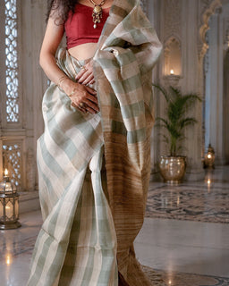 Load image into Gallery viewer, Pista Handwoven Tussar Silk Saree
