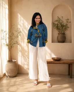 Load image into Gallery viewer, Blue Ruffle Oversized Shirt
