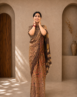 Load image into Gallery viewer, Peach mustard natural dye sari
