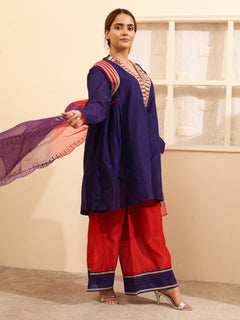 Load image into Gallery viewer, Purple Handwoven Chanderi Silk Kurta-set
