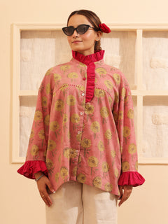 Load image into Gallery viewer, Pink Ruffle Oversized Shirt
