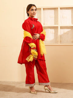 Load image into Gallery viewer, Red Handwoven Chanderi Silk Kurta-set
