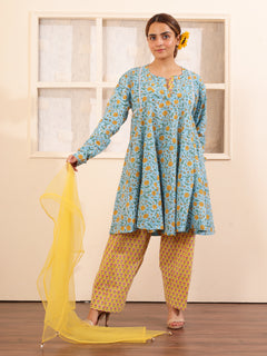 Load image into Gallery viewer, Blue Floral Anarkali Set
