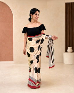 Load image into Gallery viewer, Black polka natural dye silk sari
