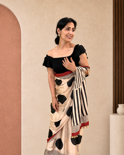Load image into Gallery viewer, Black polka natural dye silk sari
