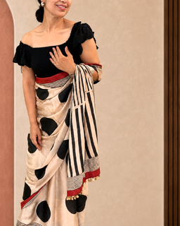 Load image into Gallery viewer, Black polka natural dye silk sari
