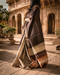 Load image into Gallery viewer, Brown Handwoven Tussar Silk Saree
