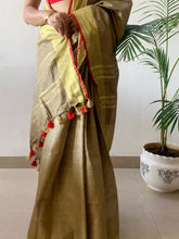 Load image into Gallery viewer, Golden Brown Linen Saree
