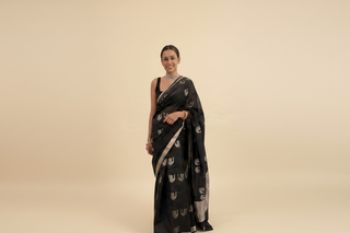 Load image into Gallery viewer, Black Silk Chanderi Saree with Zari Work
