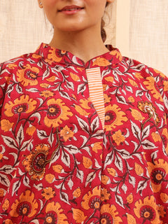 Load image into Gallery viewer, Red Floral Tunic Set
