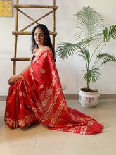 Load image into Gallery viewer, Vivacious Red Saree with block print details on it
