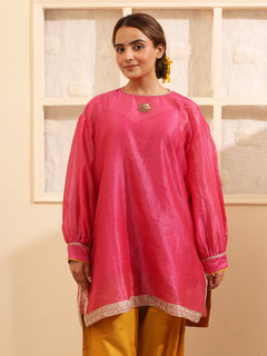 Load image into Gallery viewer, Magenta Handwoven Chanderi Silk Kurta-set

