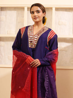Load image into Gallery viewer, Purple Handwoven Chanderi Silk Kurta-set
