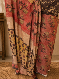 Load image into Gallery viewer, Floral peach natural dye silk sari
